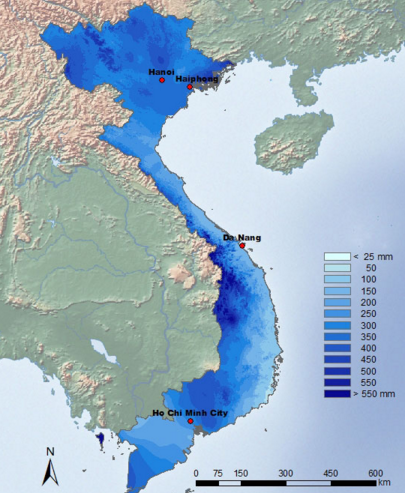 Pluviometrie Vietnam en Aout