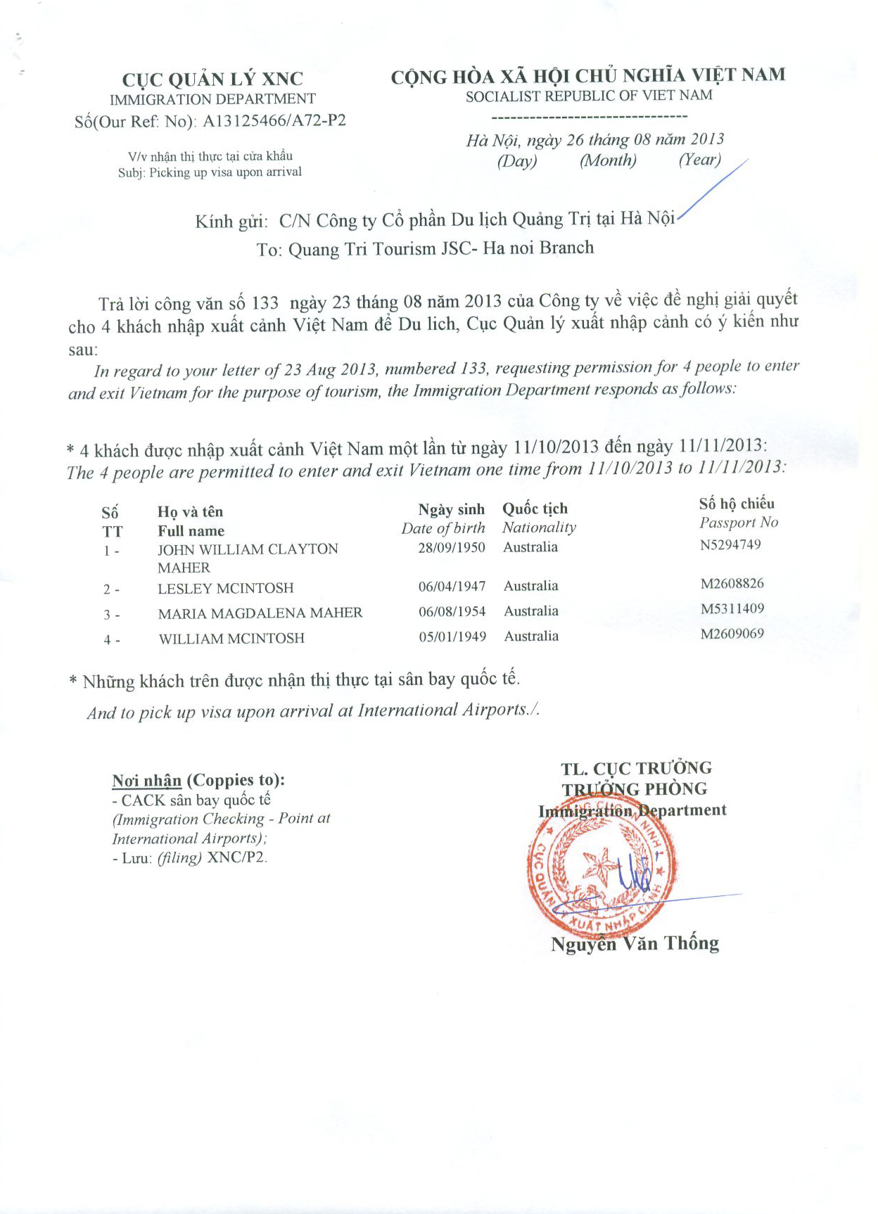 exemplaire de la lettre dapprobation de visa vietnam et le formulaire m3